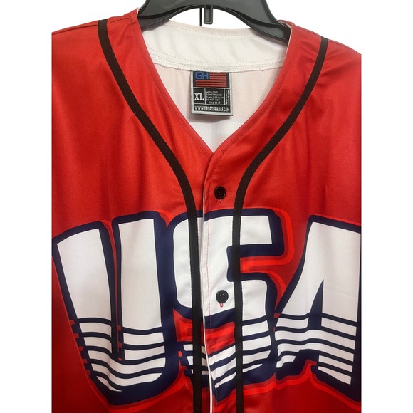 Greater Half USA Statue of Liberty Baseball Jersey Red White Blue Men's XL - Picture 2 of 3